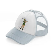 girl golfer green grey trucker hat