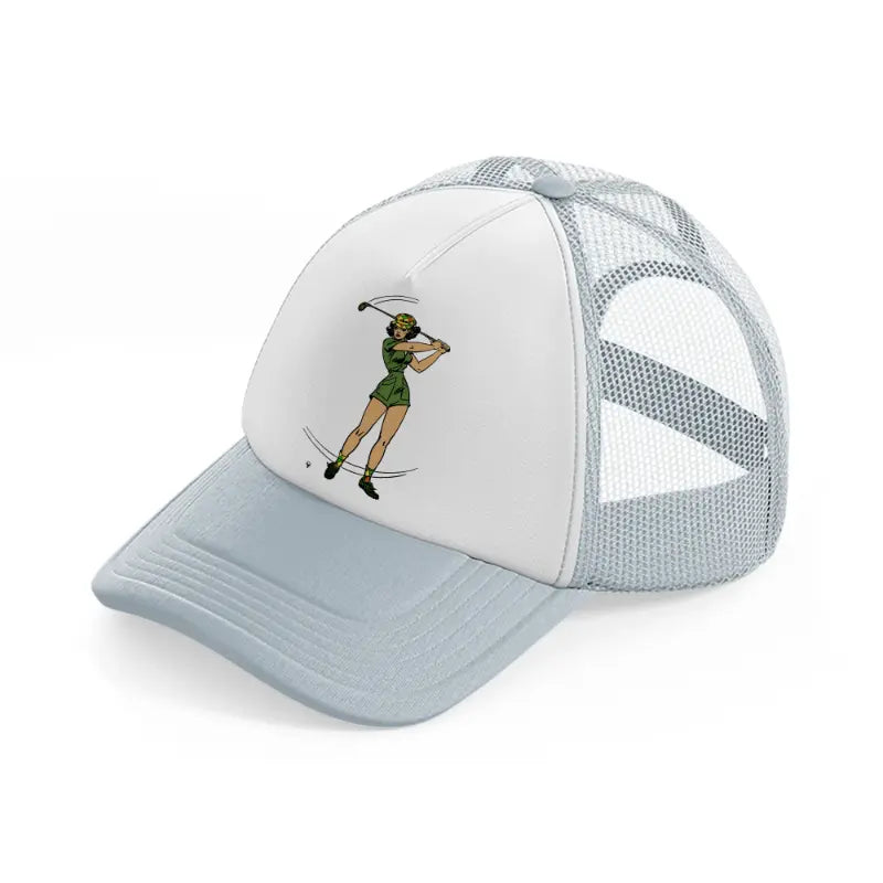 girl golfer green-grey-trucker-hat