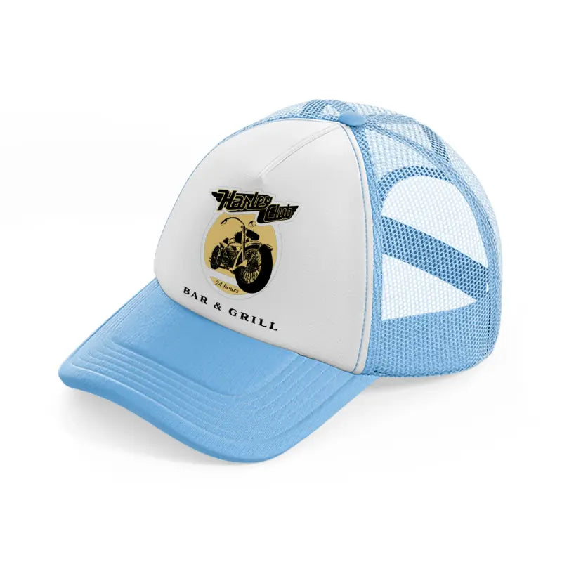 harley club 24 hours bar & grill-sky-blue-trucker-hat