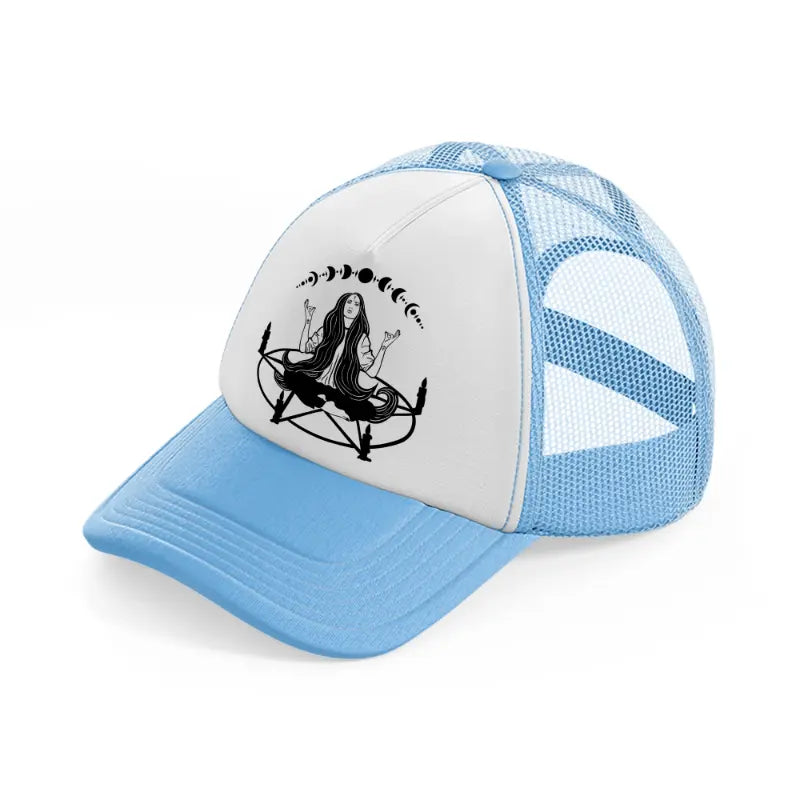 witch on pentagram sky blue trucker hat