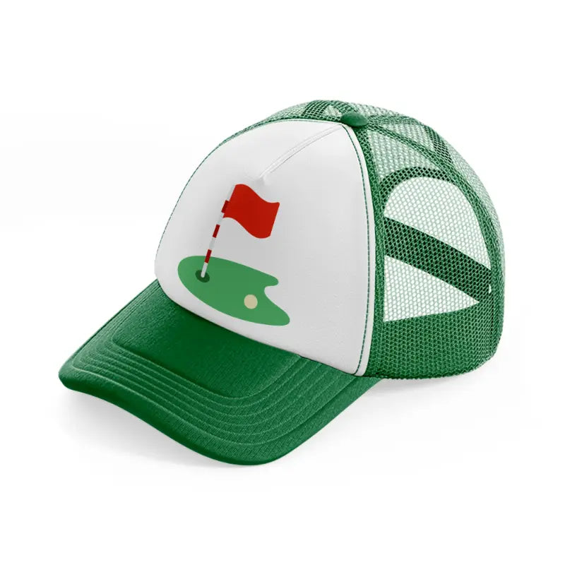 golf course with ball-green-and-white-trucker-hat