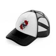 skull roses-black-and-white-trucker-hat