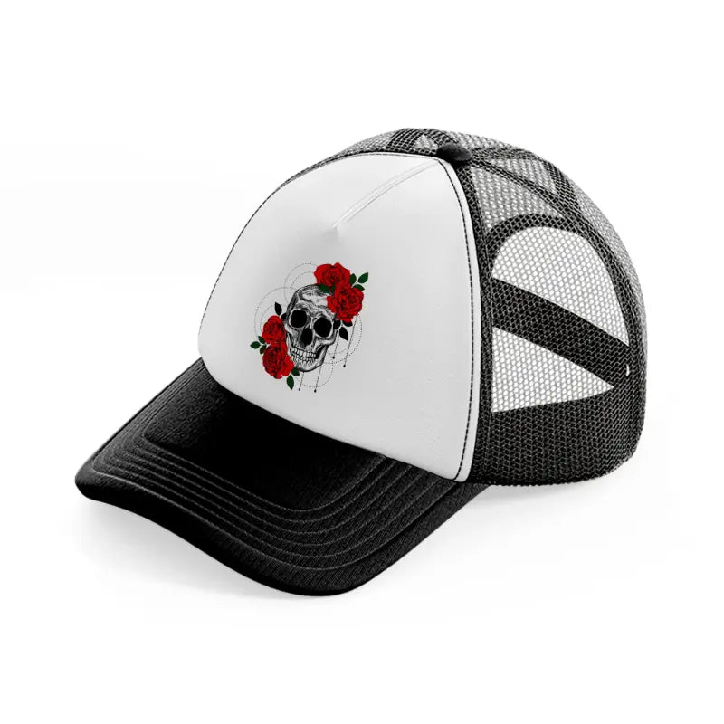 skull roses black and white trucker hat