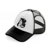 lady with gun black and white trucker hat