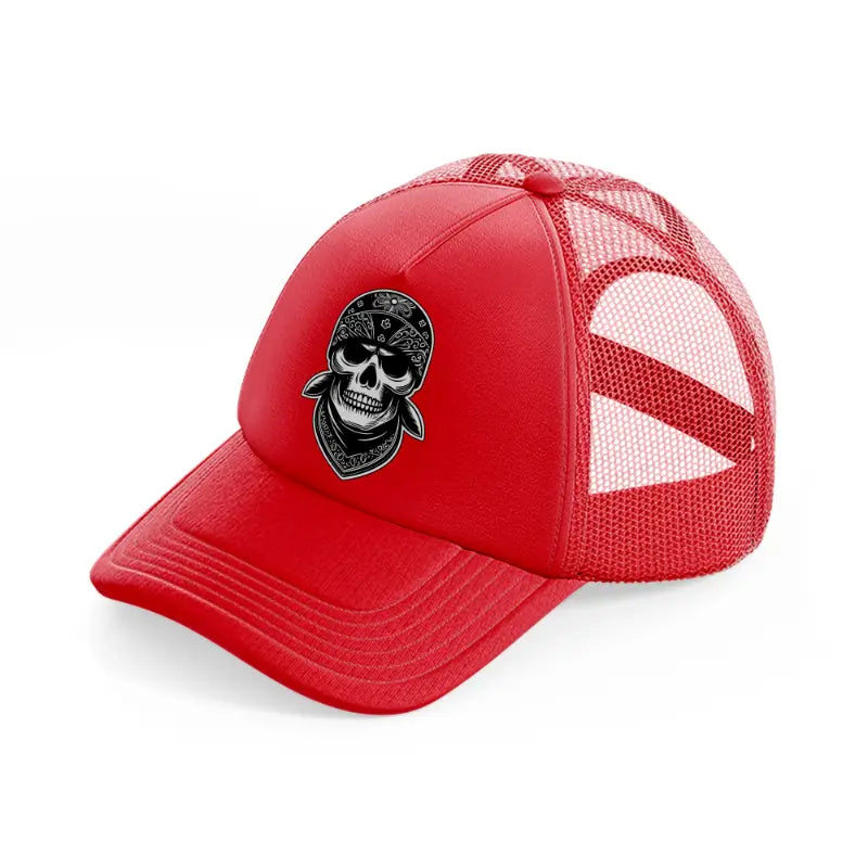 bandana head skull red trucker hat