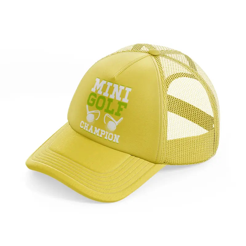 mini golf champion green-gold-trucker-hat