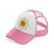 weird flower smiley-pink-and-white-trucker-hat