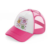 bunny smilies neon pink trucker hat