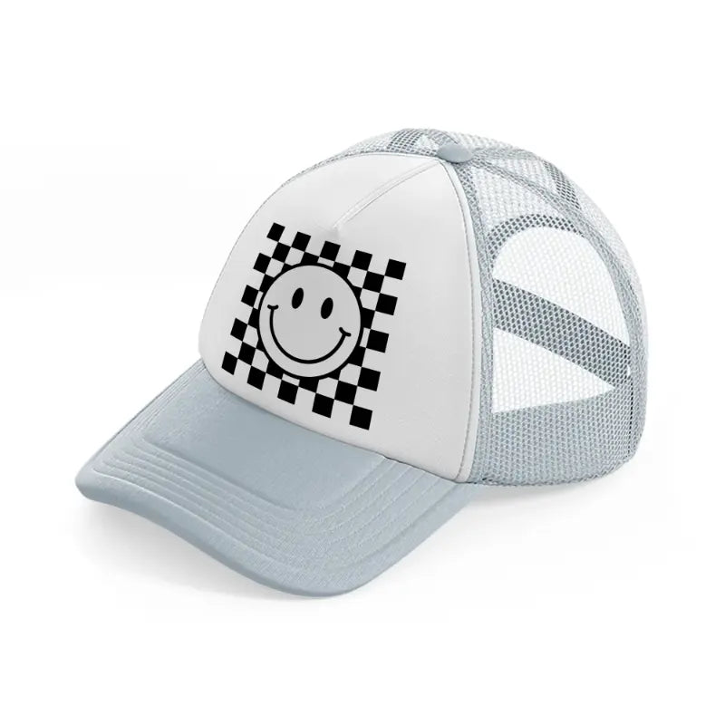 happy face black & white-grey-trucker-hat