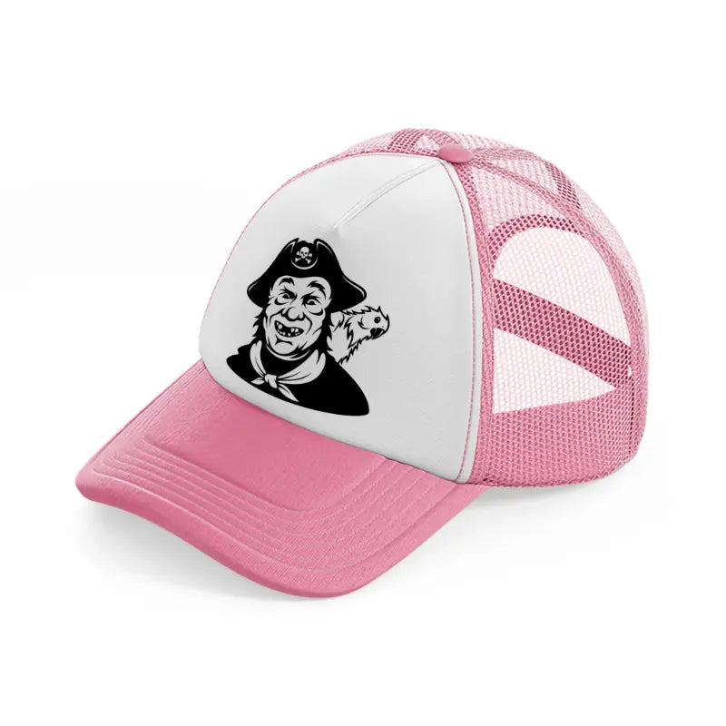 pirate crew bird-pink-and-white-trucker-hat