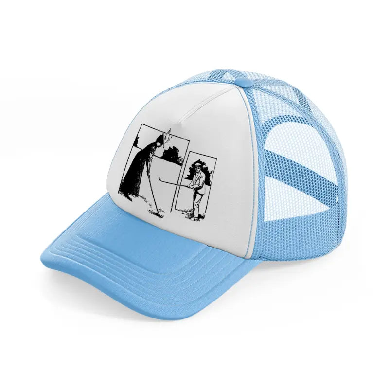golfer b&w.-sky-blue-trucker-hat