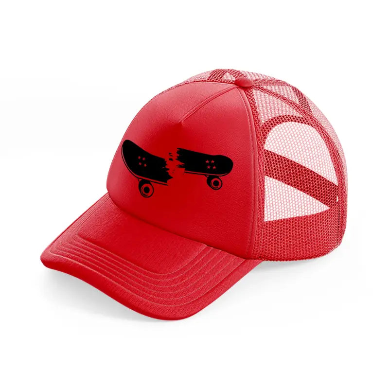 broken skateboard-red-trucker-hat