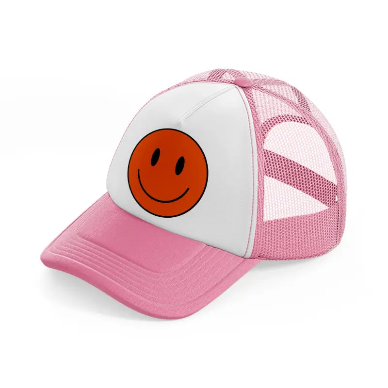 happy face red pink and white trucker hat