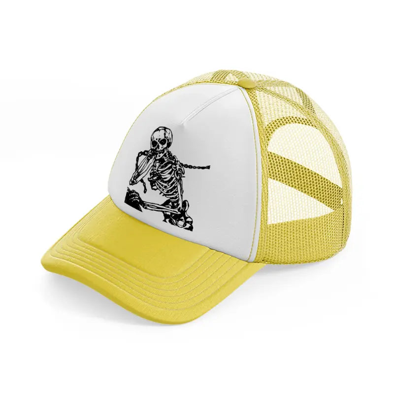 scary skeleton-yellow-trucker-hat