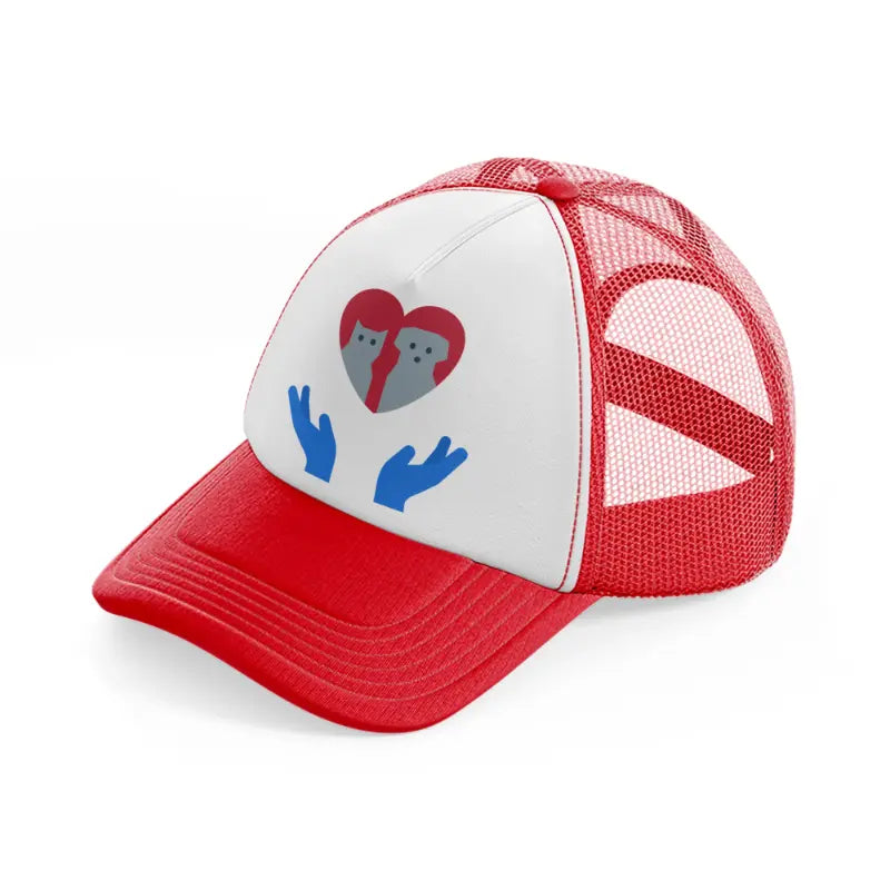 pet care red and white trucker hat