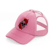 skull roses pink trucker hat