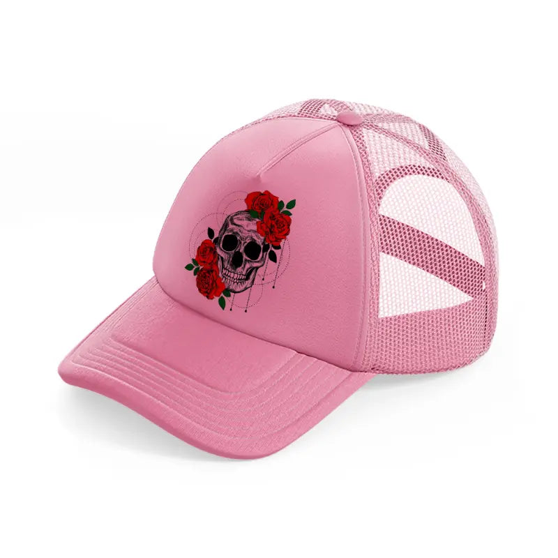 skull roses-pink-trucker-hat