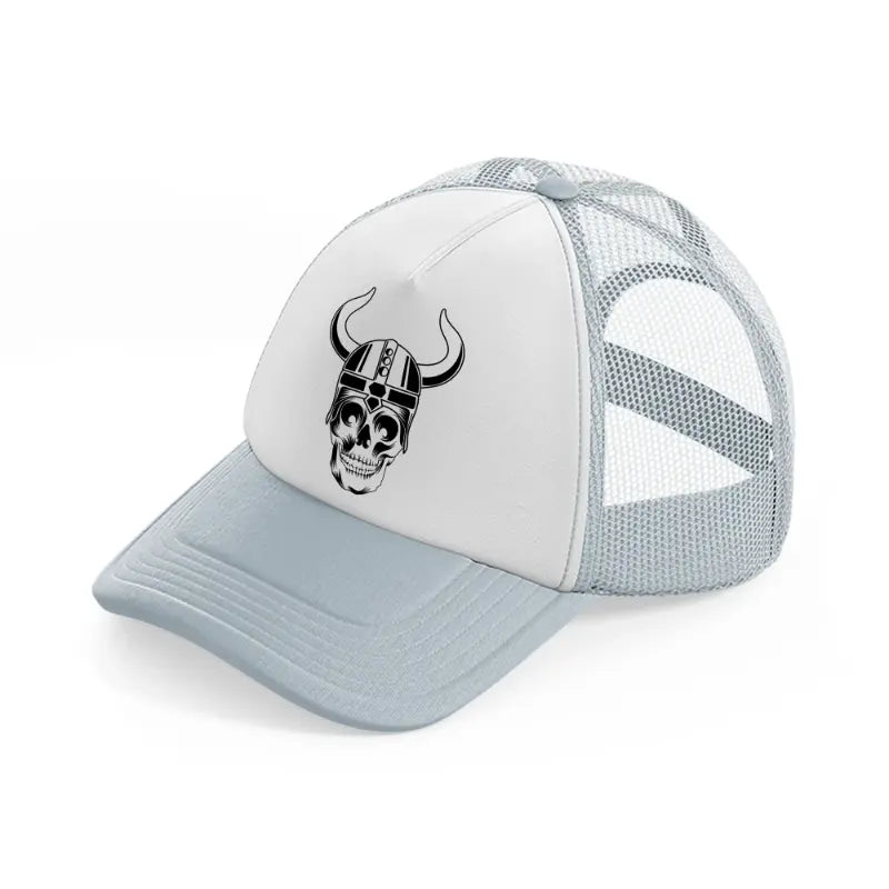 skull with helmet grey trucker hat