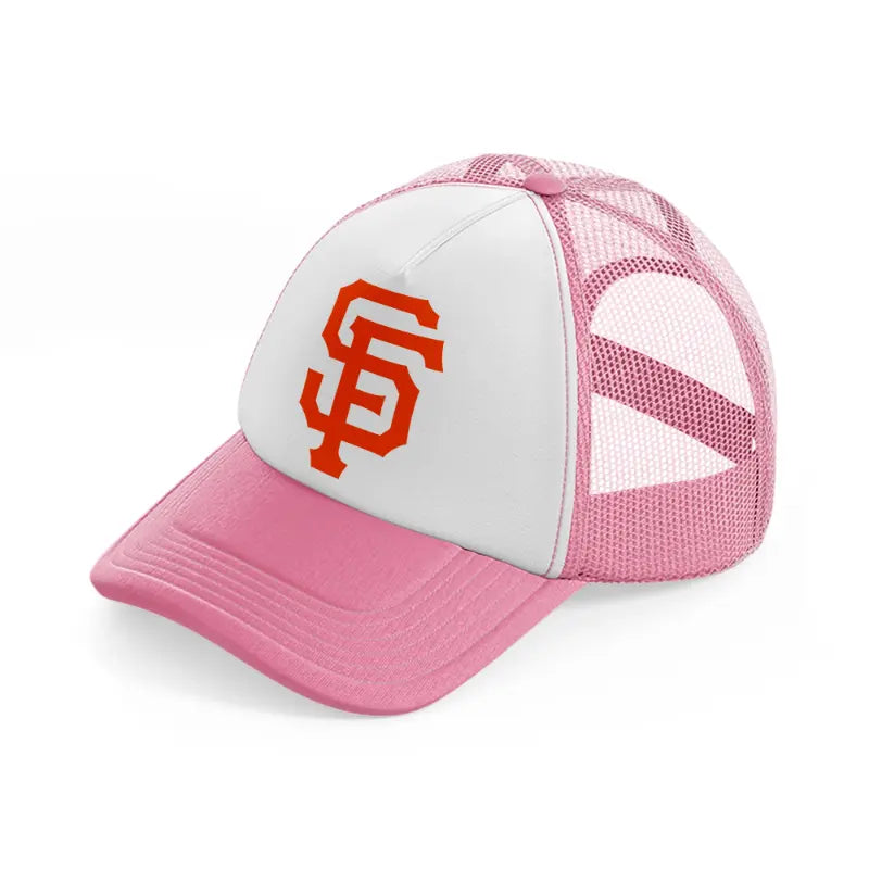 sf orange emblem-pink-and-white-trucker-hat