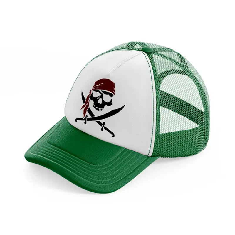 pirate symbol-green-and-white-trucker-hat