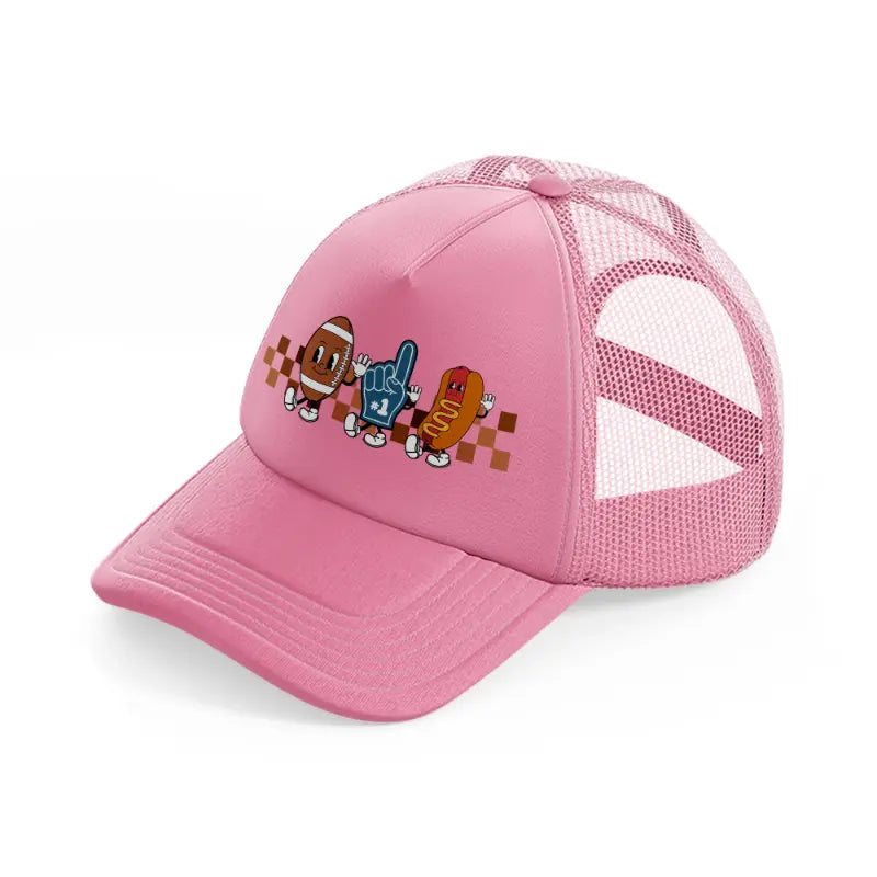 football characters-pink-trucker-hat