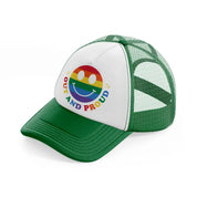out and proud smile-green-and-white-trucker-hat