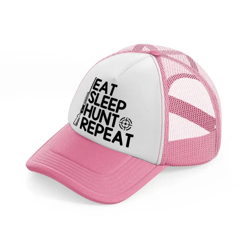 eat sleep hunt repeat target-pink-and-white-trucker-hat