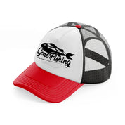 gone fishing red and black trucker hat