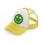 smiley face clover yellow trucker hat