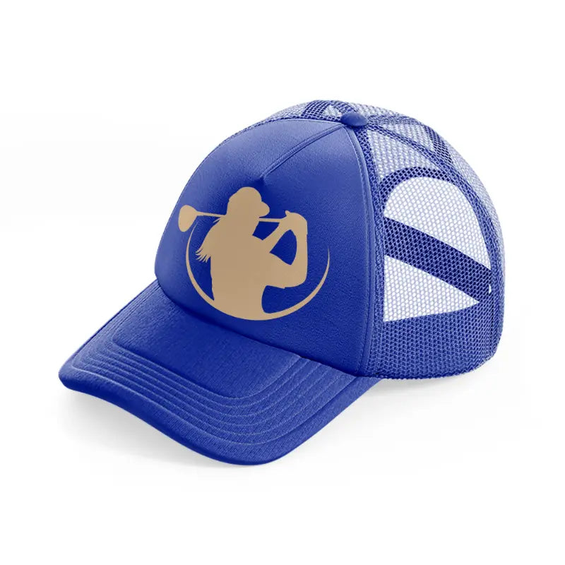 golf woman blue trucker hat