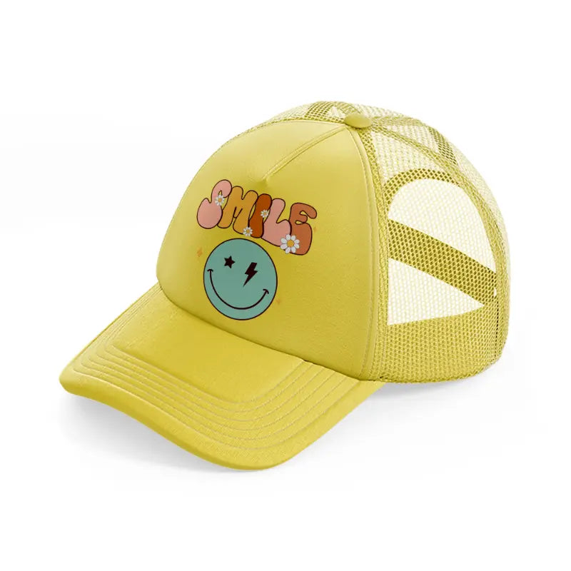 smile gold trucker hat