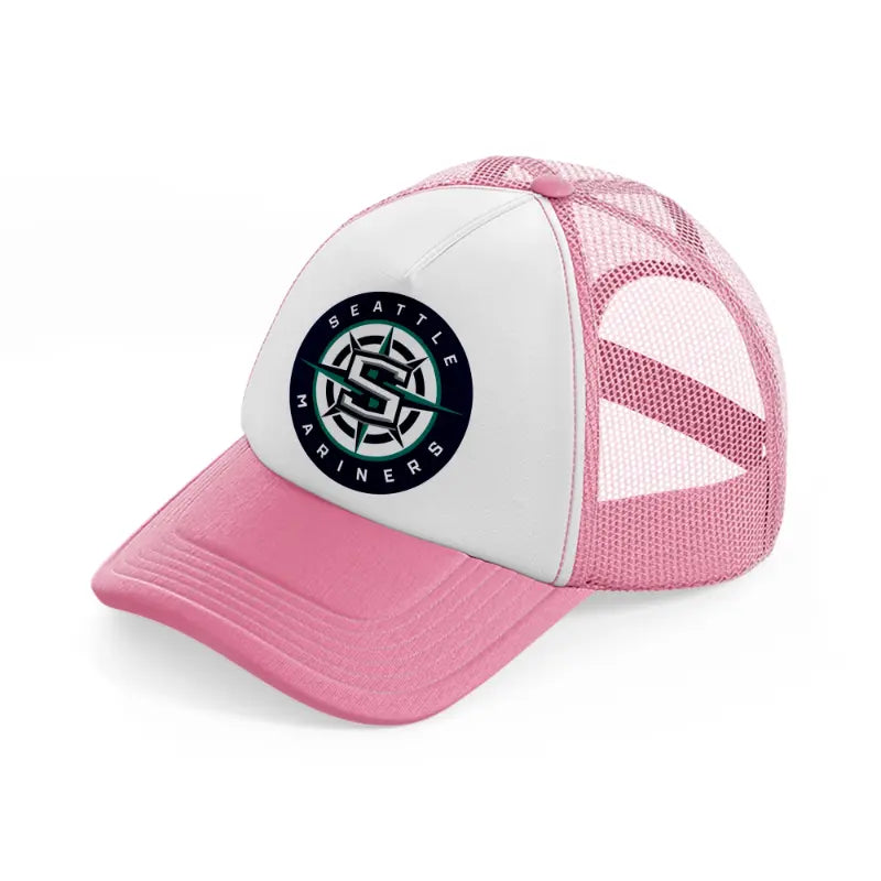 seattle mariners modern badge-pink-and-white-trucker-hat
