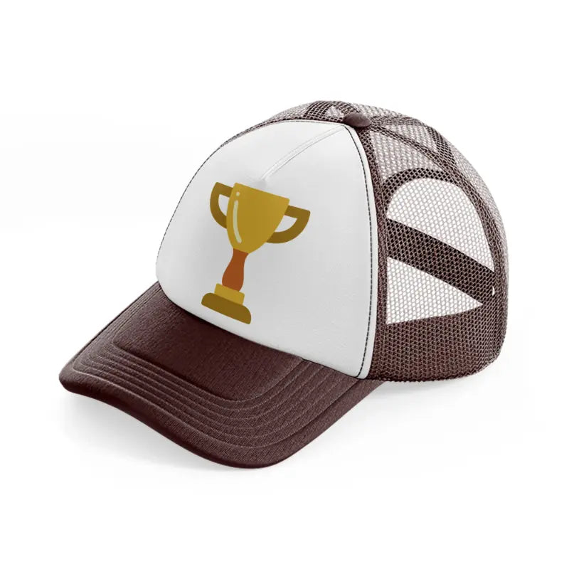 gold trophy-brown-trucker-hat