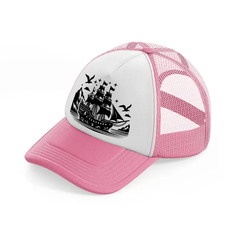 ship & birds-pink-and-white-trucker-hat
