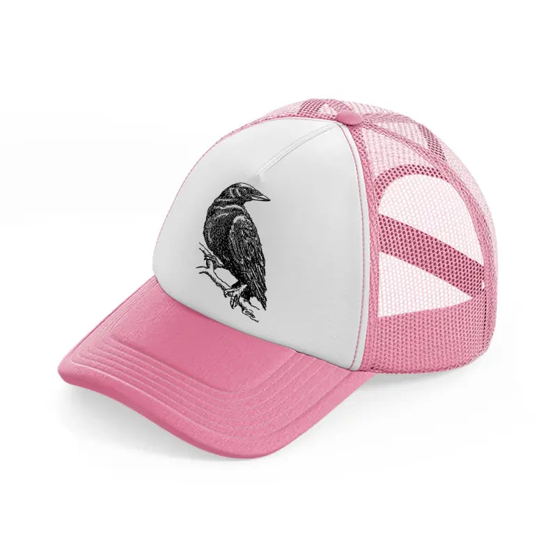 crow pink and white trucker hat