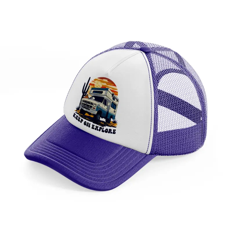 keep on explore-purple-trucker-hat
