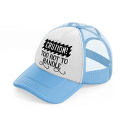 too hot to handle sky blue trucker hat