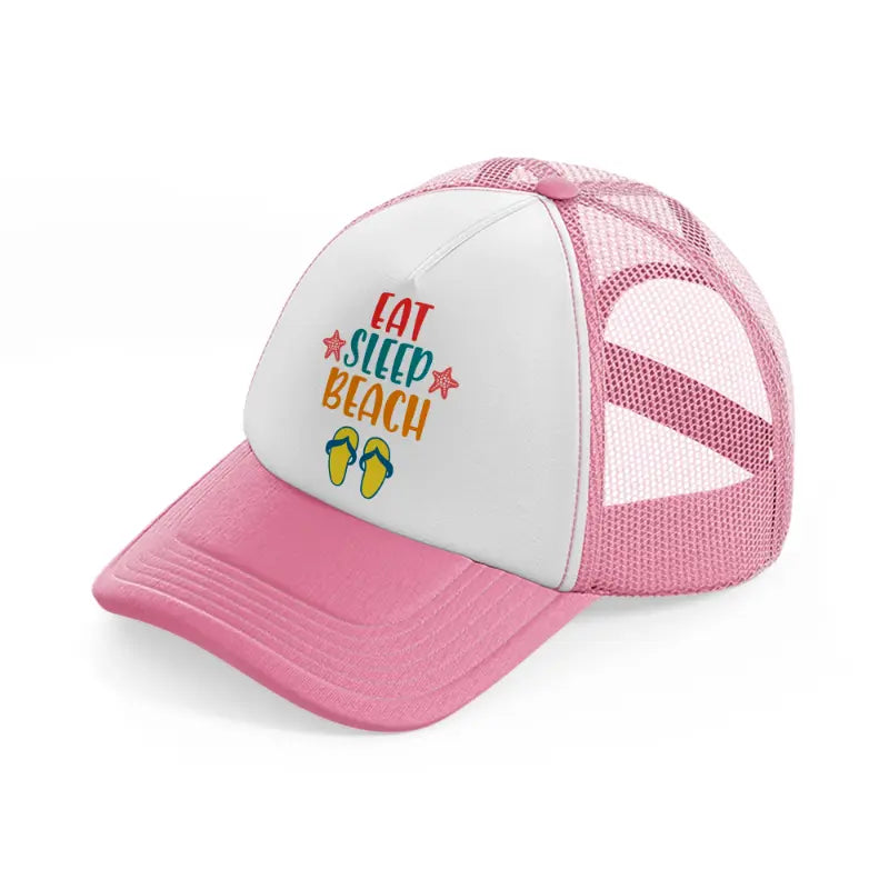 eat sleep beach-pink-and-white-trucker-hat