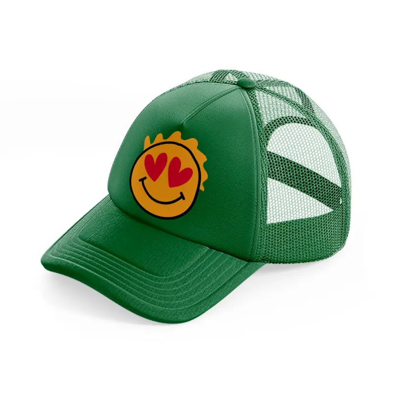 happy love face green trucker hat