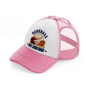 baseball hit and run-pink-and-white-trucker-hat