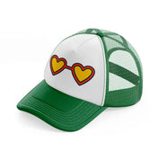 sunglasses green and white trucker hat