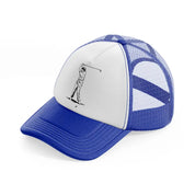 golfer taking shots b&w-blue-and-white-trucker-hat