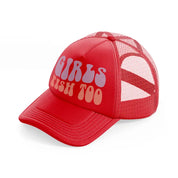 girls fish too bold-red-trucker-hat