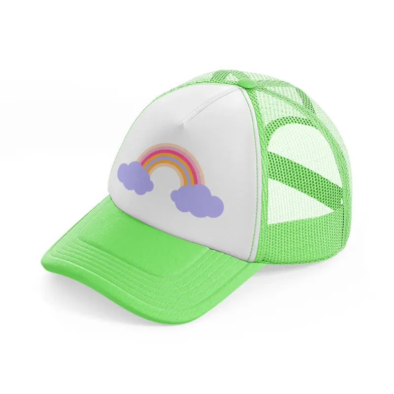 rainbow cloud lime green trucker hat