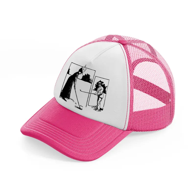 golfer b&w.-neon-pink-trucker-hat