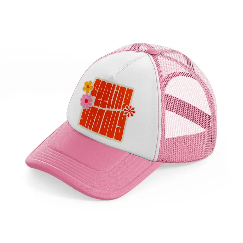 groovy love sentiments gs 06 pink and white trucker hat