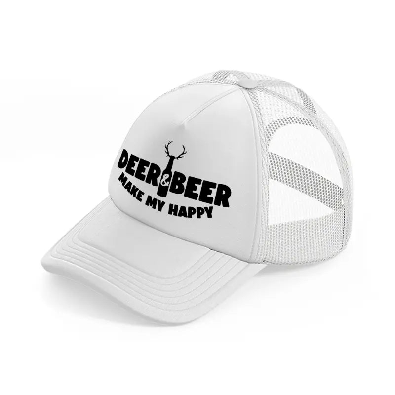 deer & beer make my happy white trucker hat