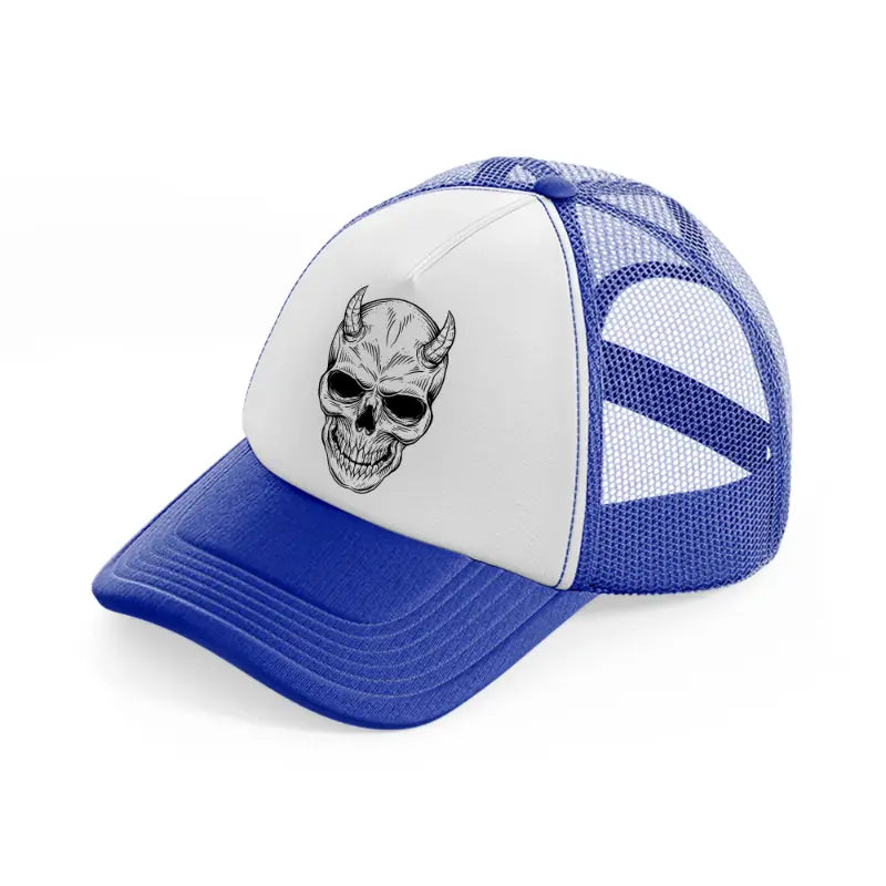 skull demon horn-blue-and-white-trucker-hat
