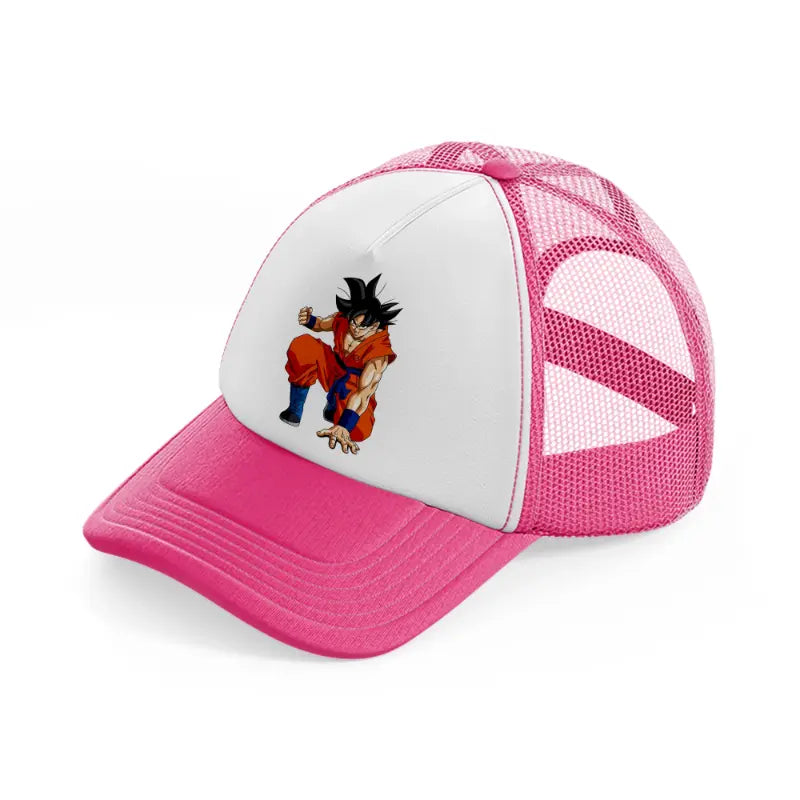 goku character neon pink trucker hat