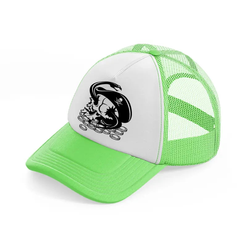 skull & coins lime green trucker hat